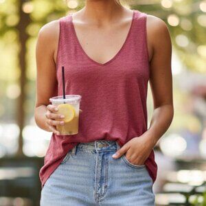 Old Navy Red Everyday V-Neck Sleeveless X-Small Tank Top